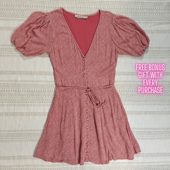 Abercrombie & Fitch Dresses & Skirts - Abercrombie & Fitch Pink Floral Button-Front Dress – Size XS – Puff Sleeves